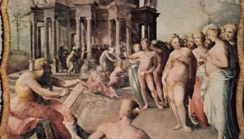 Фрески палаццо Бинди Сегарди, Зевксис рисует портрет Елены для храма Геры в Кротоне