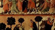 Маэста, алтарь сиенского кафедрального собора, оборотная сторона, Регистр со сценами Страстей Христовых